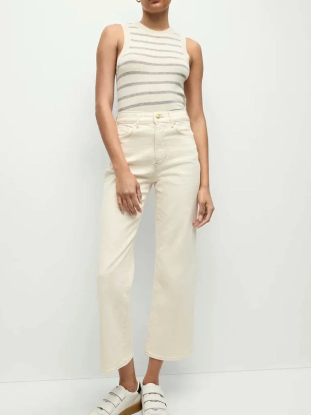 Veronica Beard Jean Dylan High Rise Straight Ankle Ecru